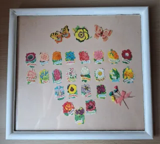 Cuadro artesano cromos flores años 70