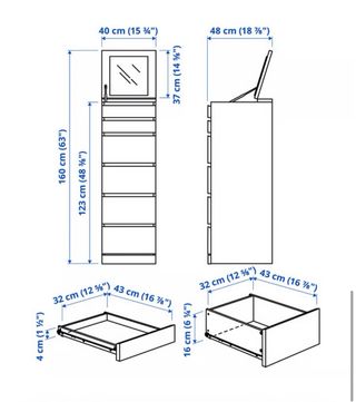 Cajonera MALM IKEA 6 cajones con espejo