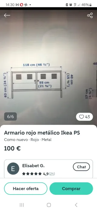 Aparador Metálico Rojo Ikea
