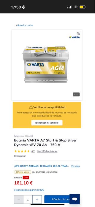 Batería VARTA A7 AGM Start & Stop
