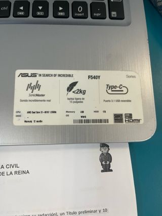 Portátil ASUS Negro/Gris