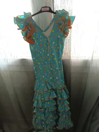 Traje Flamenca Niña Azul Lunares Talla M