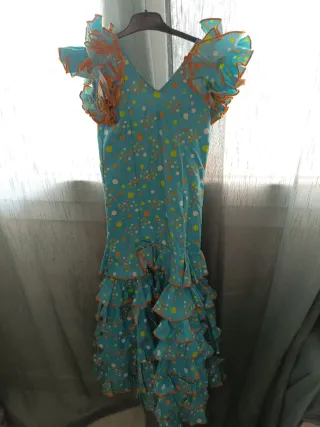 Traje Flamenca Niña Azul Lunares Talla M