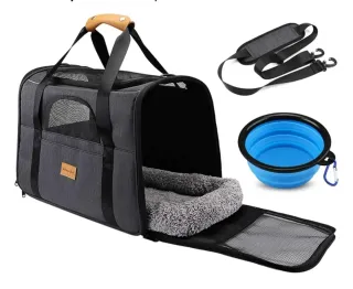 Transportín para mascotas gris y azul