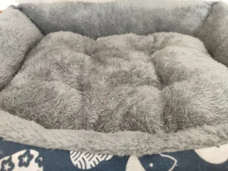 Cama para perro azul y gris