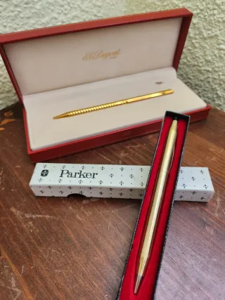 Joyero madera con 2 bolígrafos oro