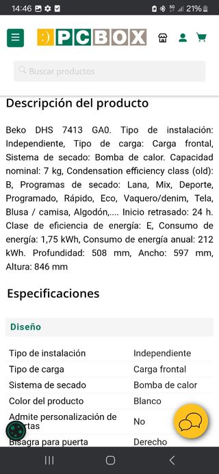 Secadora Beko DHS7413GAO