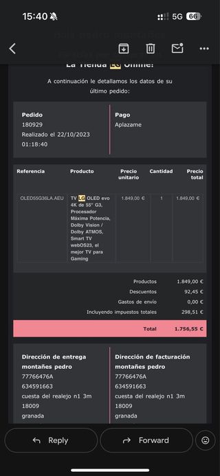 LG OLED evo Smart TV 55 4K G3 (2023) OLED55G36LA.