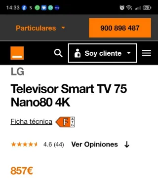 Televisor LG Smart TV 75 Nano80 4K