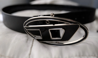 Cinturón Diesel Hebilla Grande Y2K Negro/Plata