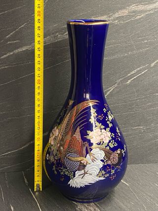 Vaso Porcellana Giapponese Cobalto Pavoni Oro
