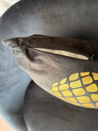 Poltroncina in velluto nero con cuscino decorativo