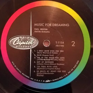 Paul Weston Music For Dreaming LP 12" 33 RPM 1959