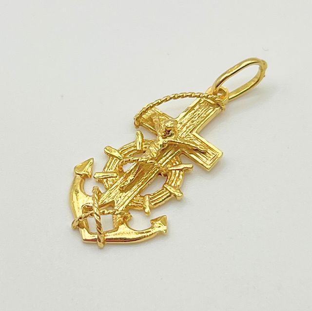 Colgante Oro 18k Cruz Ancla Crucifijo Peso 3.78 gr