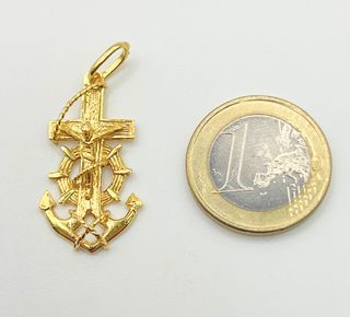 Colgante Oro 18k Cruz Ancla Crucifijo Peso 3.78 gr