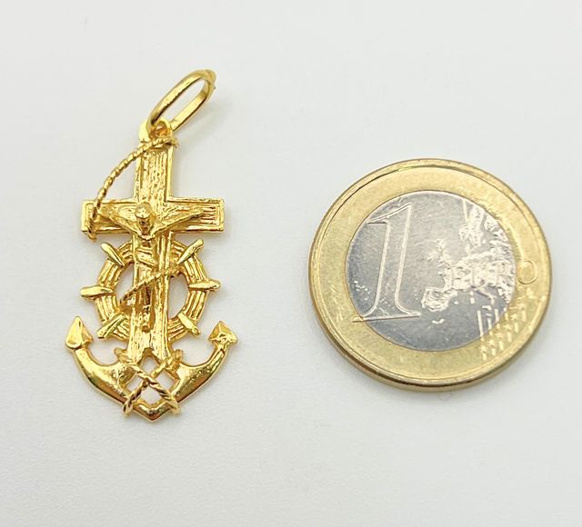 Colgante Oro 18k Cruz Ancla Crucifijo Peso 3.78 gr