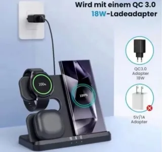 Estación Carga Inalámbrica 3 en 1 Negra