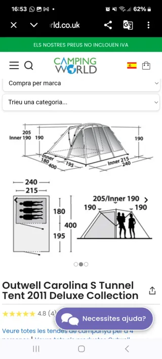 Tienda de campaña Outwell Carolina S