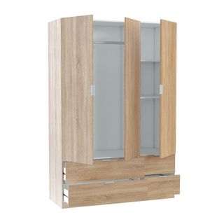 Armario 3 Puertas + 4 Cajones Roble