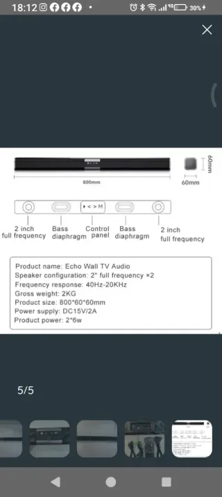 Barra de Sonido TV 80cm Negra