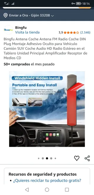 NUEVO, SIN USO. Antena coche amplificador 3m