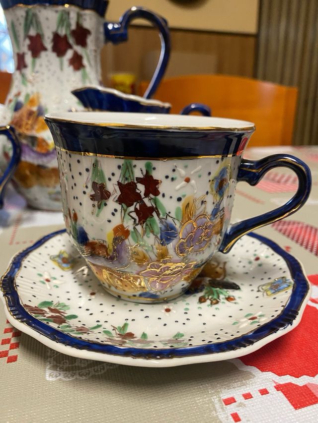 Juego de té cerámica azul y blanco