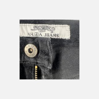 Krizia Pantaloni Velluto Nero Vintage Straight Fit