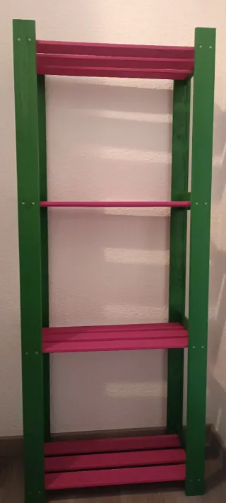 Estantería Ikea Madera Verde y Rosa