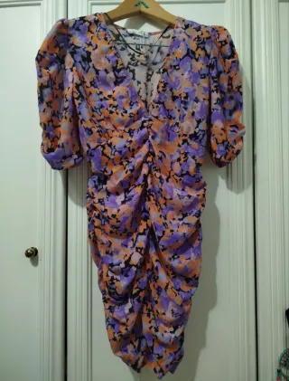 Vestido Naranja y Morado Estampado