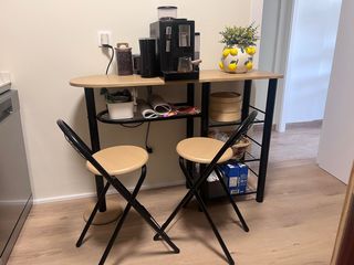 Desayunador con 2 Taburetes Madera y Metal