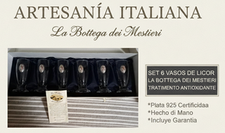 Set 6 Vasos de Cristal con Adorno Plata