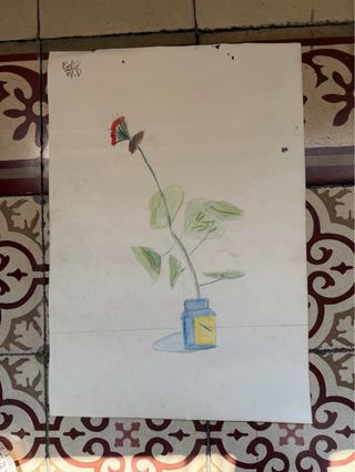 Dibujo antiguo flor en frasco - Papel
