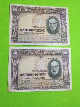 2 Billetes 50 Pesetas de1935 diferencias en color