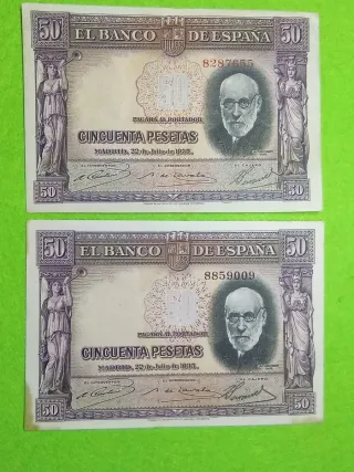 2 Billetes 50 Pesetas de1935 diferencias en color