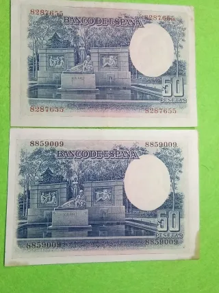 2 Billetes 50 Pesetas de1935 diferencias en color