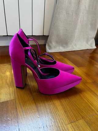 Tacones Zara Plataforma Rosa Talla 38