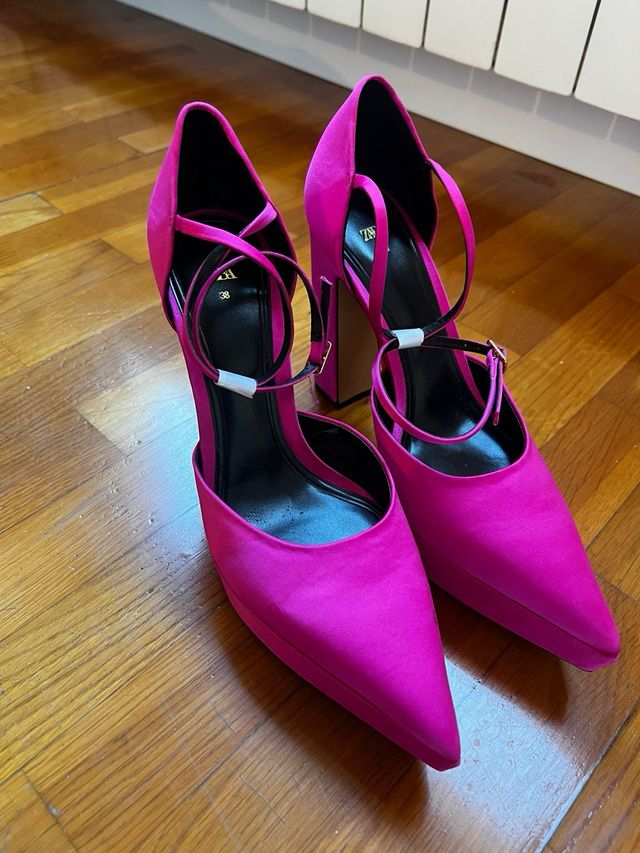 Tacones Zara Plataforma Rosa Talla 38