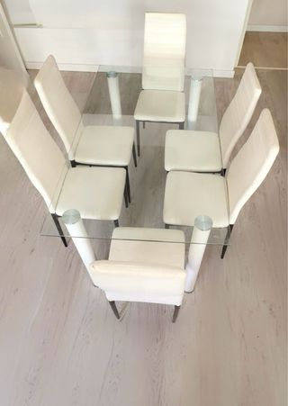 Mesa cristal 6 sillas