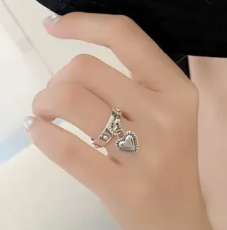Anillo Plata 925 Corazón Colgante Ajustable