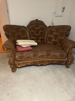 Sofá Luis XV Marrón y Dorado