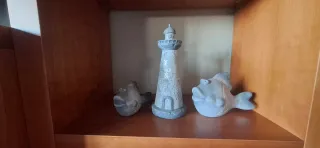 Set de 3 figuras decorativas: faro y peces