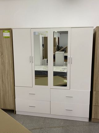 Armario blanco con 4 puertas y 4 cajones + espejos