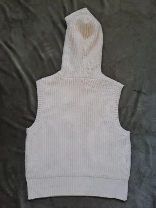 Chaleco Zara S Beige Capucha Sin Mangas