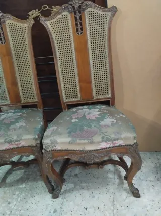 Pareja Sillas Antiguas Madera y Rattan