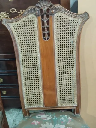 Pareja Sillas Antiguas Madera y Rattan