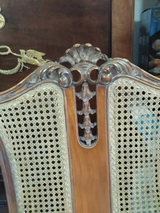 Pareja Sillas Antiguas Madera y Rattan