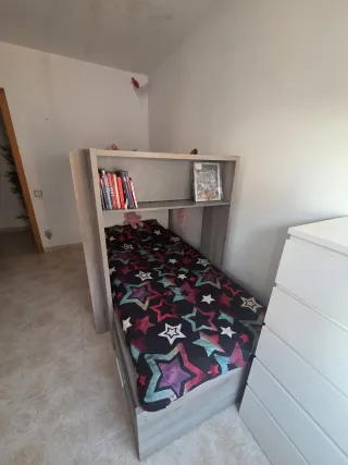 Cama tren litera con estantería y armario