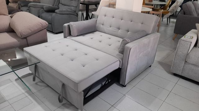 Sofá Cama Gris 2 Plazas Tela