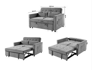 Sofá Cama Gris 2 Plazas Tela