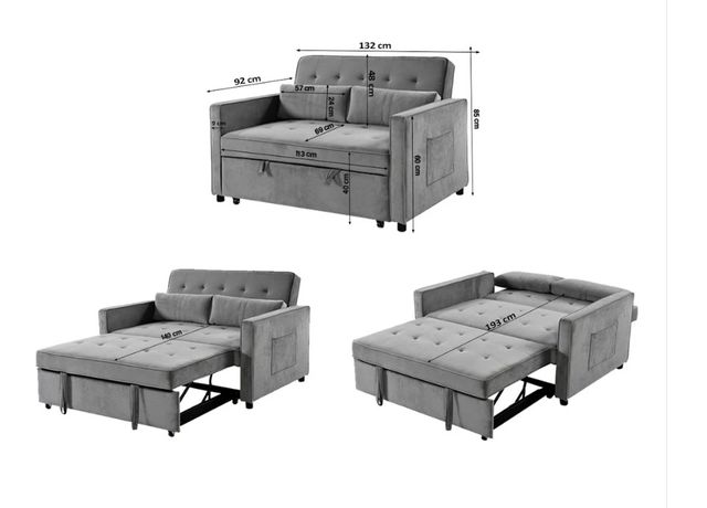 Sofá Cama Gris 2 Plazas Tela